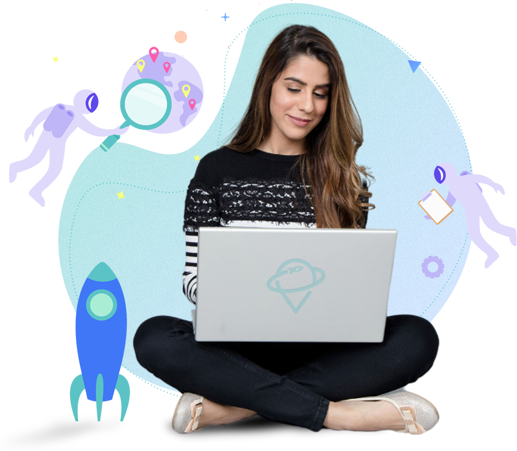Burnette Girl Sitting on the Floor with Laptop