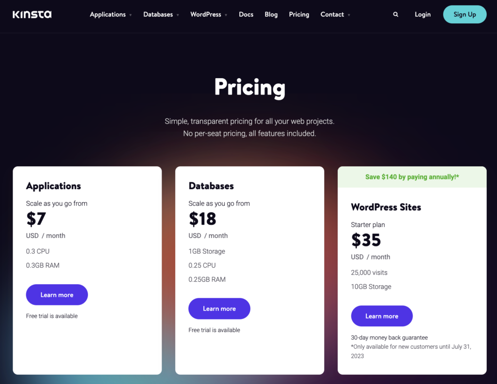 Kinsta Managed WordPress Pricing