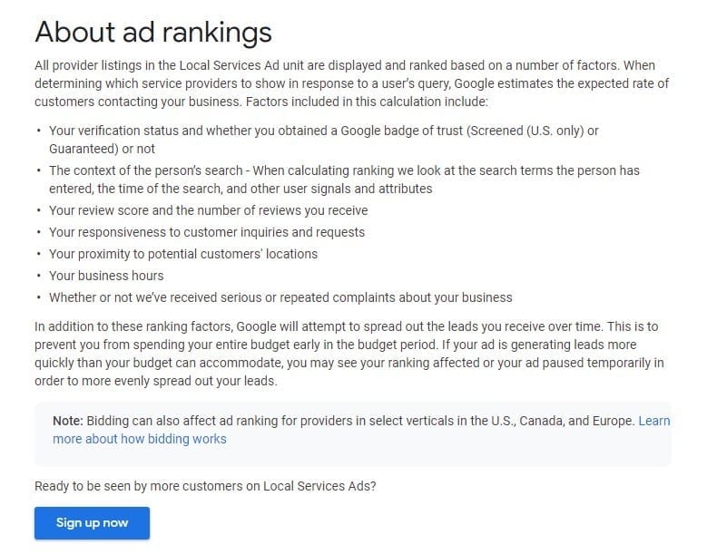 Google Local Service Ads Ranking Factors