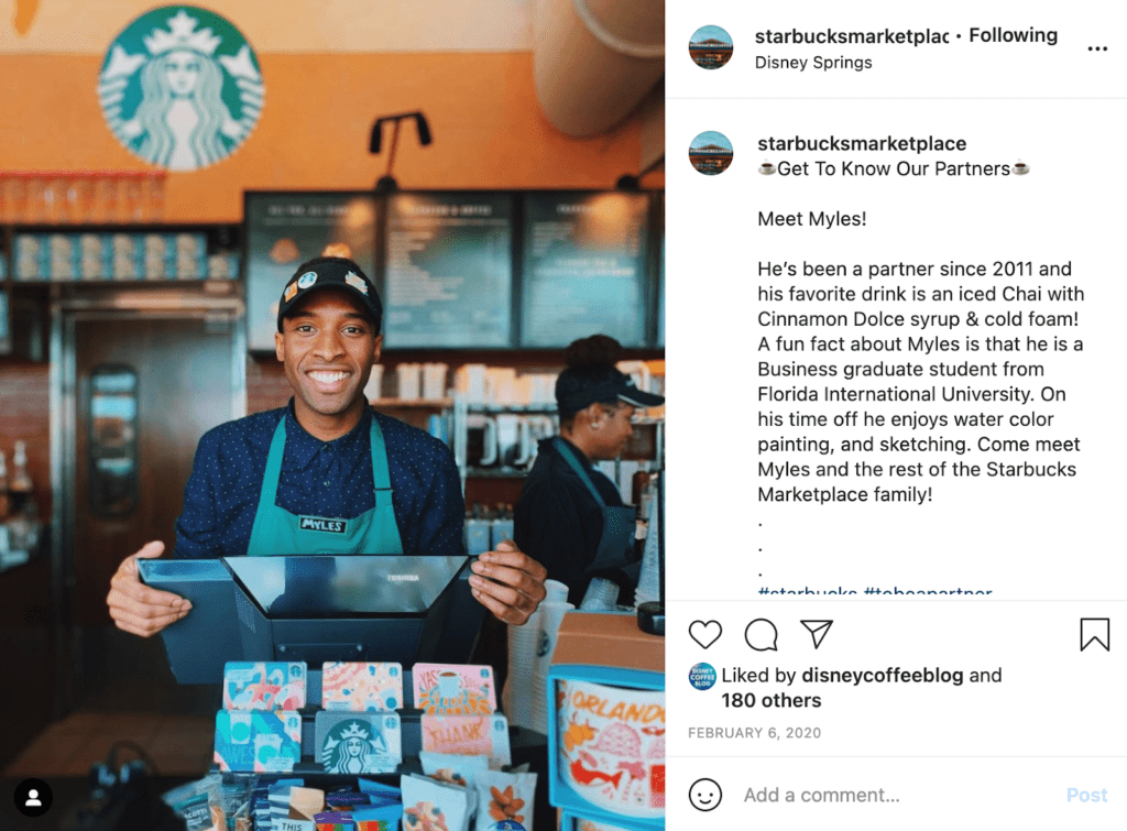 Showcase your employees to make your brand relatable on social media like Starbucks