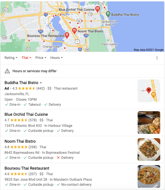 thai food jacksonville google my business